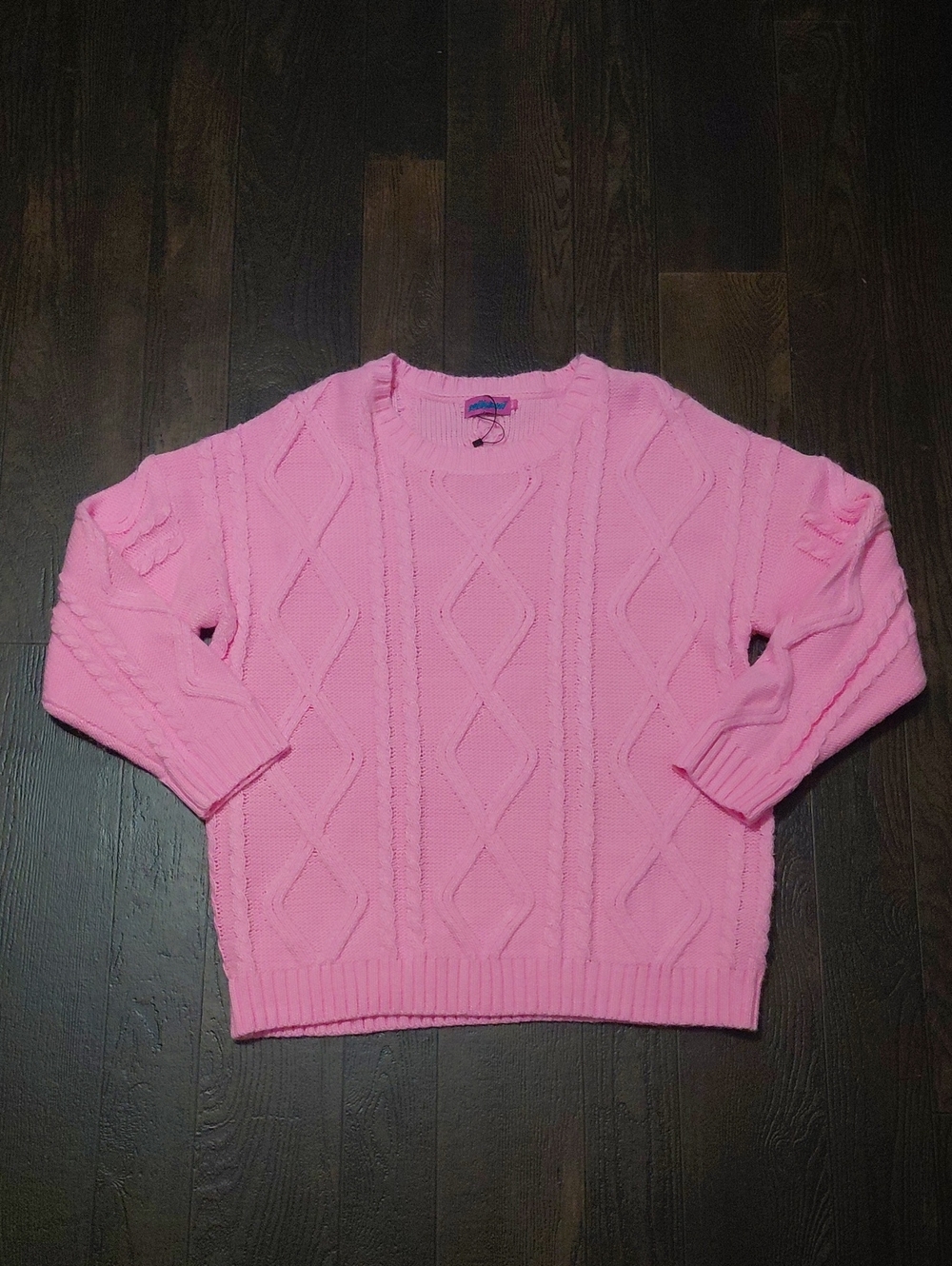 Edikted Pink Cable-Knit Crewneck Sweater